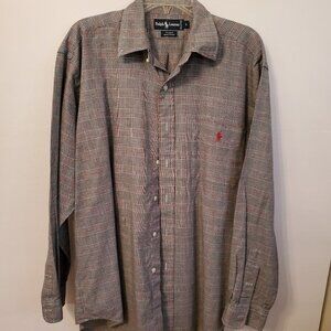 Ralph Lauren classic fit brown checks men's long sleeves shirt size L.